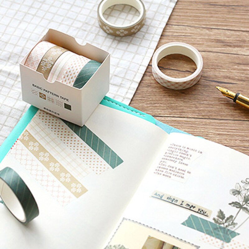 5 pcs/pack Striped/Grid/Flowers Basic Solid Color paper Washi Tape Adhesive Tape DIY Scrapbooking Sticker Label Masking Tape