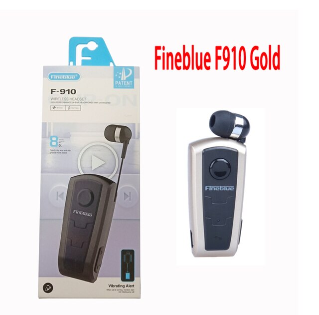 100% Original Fineblue F910 Wireless Bluetooth V4.0 Headset In-Ear Vibrating Alert Wear Clip Hands Free Earphone For Smartphones: Gold with box