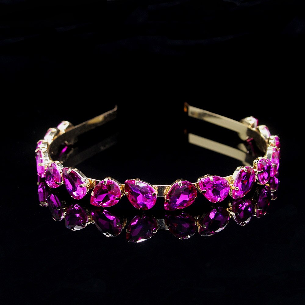Ainameisi luksus rhinestone hårbånd vand fuld krystal tiaraer trendy pandebånd brude krone hår tilbehør smykker: Blommerød