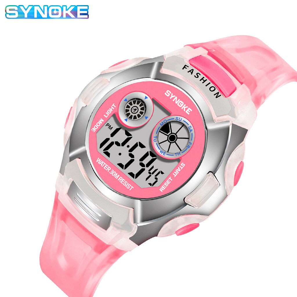 Synoke Transparante Kleur Mode Elektronische Horloge Alarm Zeven Kleuren Noctilucent Multifunctionele Sport Jongens En Meisjes Primaire Sc