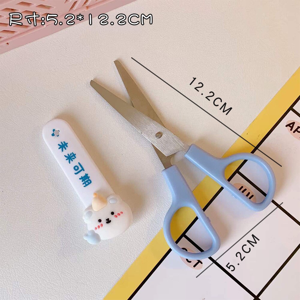 Cartoon Art Scissors with Sleeve Cute Multifunctional Stainless Steel Hand Scissors Mini Portable School Stationery