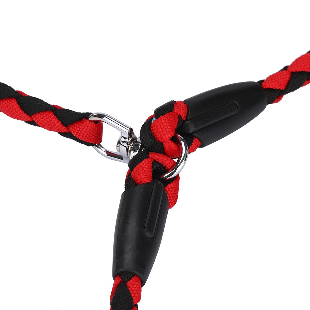 Dog Leather Super Double Dog Leash Braided Tangle Dual Nylon Leash Coupler For Training Two Dogs Show Collar: RED