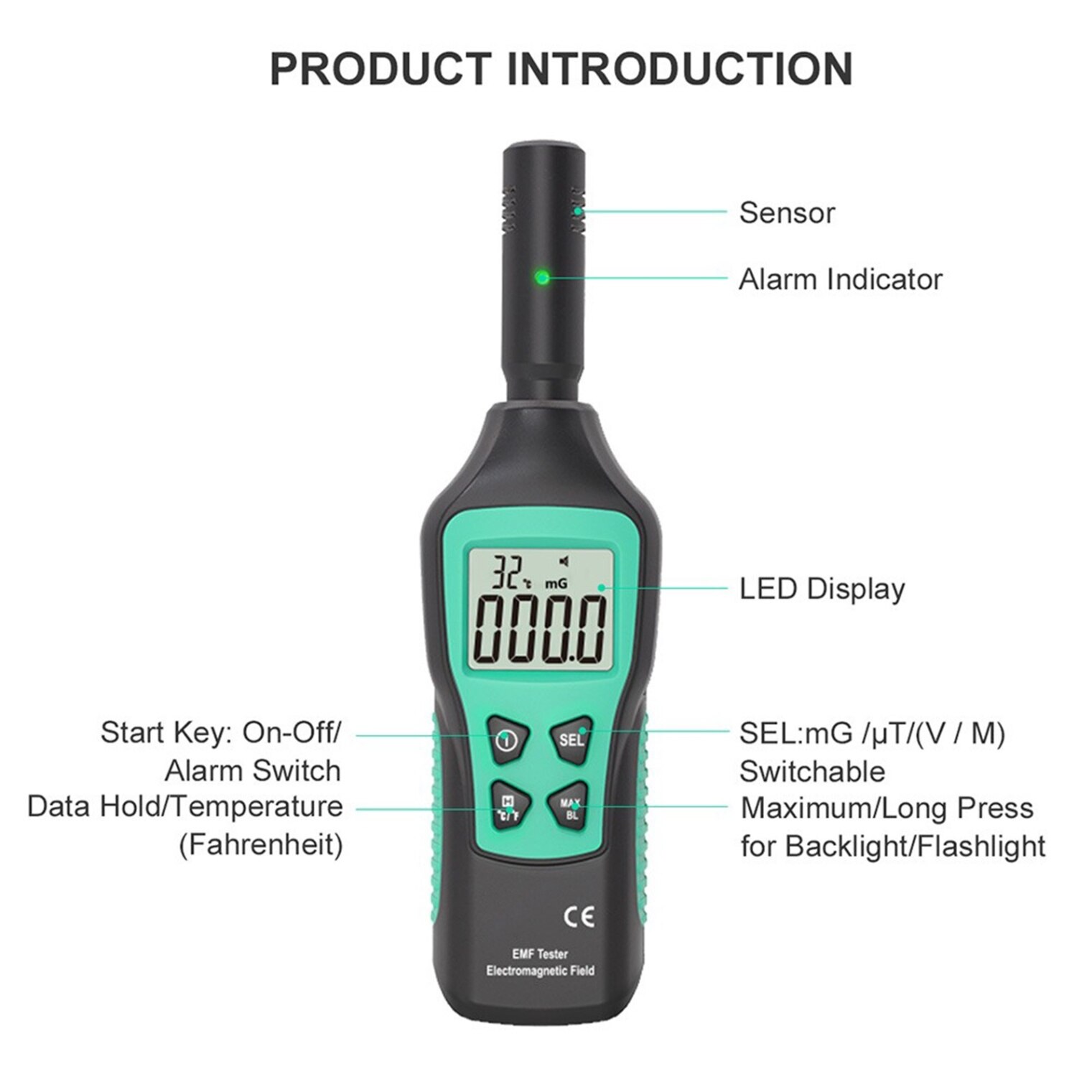 EMF Tester Electromagnetic Radiation Meter High Precision Detector Wave Monitor with LCD Display Screen