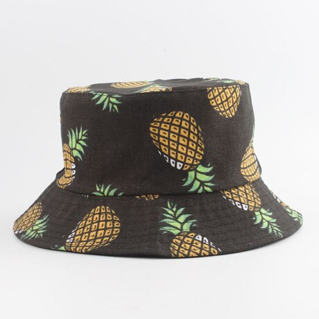 Panama Bucket Hat Men Women Summer Bucket Cap Banana Print Bob Hat Hip Hop Gorros Fishing Fisherman Hat: pineapple black