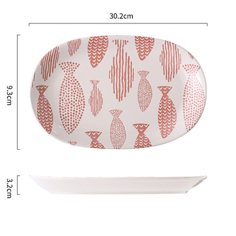 FANCITY Large fish plate, 12-inch oval plate, ceramic household bakeware, steamed fish plate, serving plate: 3