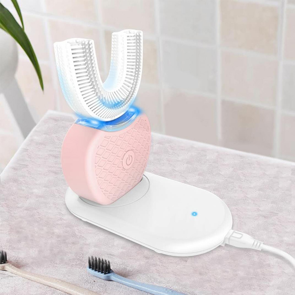 360 graders automatisk elektrisk tandbørste genopladelig sonisk tandbørste usb silikone børstehoveder oral pleje smart u type