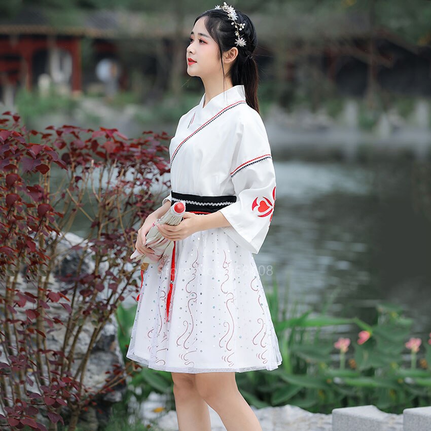 Verano Harajuku japonés tradicional falda de Kimono Set mujeres asiáticas Vintage Yukata bordado Obi vestidos femeninos Hada Retro Hanfu