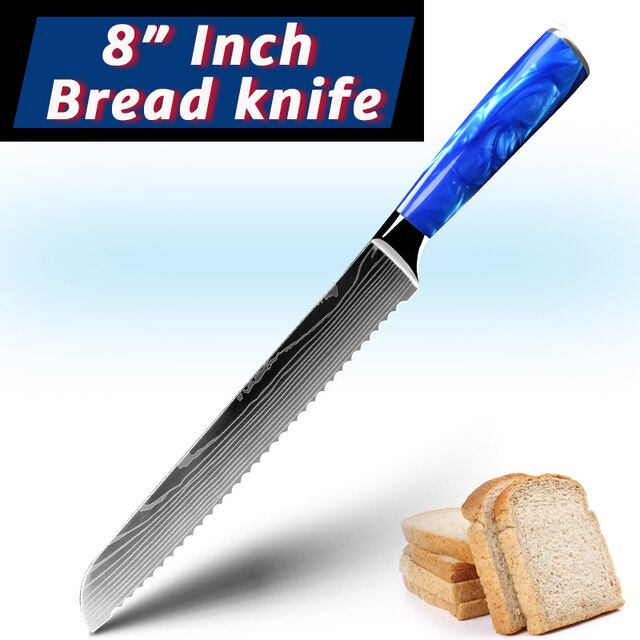 Kitchen Chef Knife Santoku Japanese Knife 7CR17 High Carbon Stainless Steel Damascus Drawing Meat Vegetable Knives: 8inch Bread knife