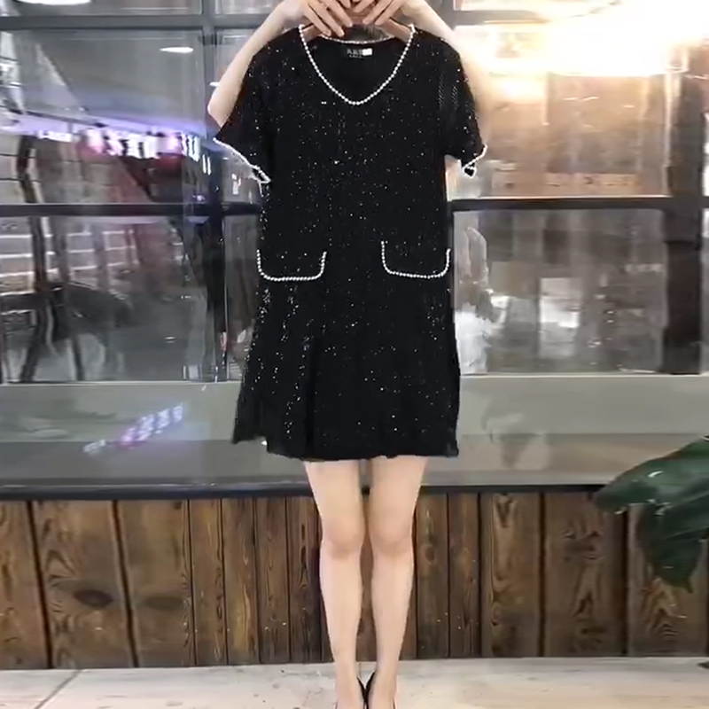 3XL-6XL European Summer Loose Slim Sequined Beaded...  Grandado