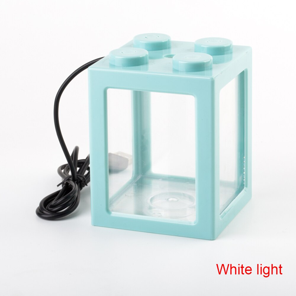 Kleine aquariums stapelbaar usb mini aquarium aquarium met led lamp licht rumble vis cilinder aquarium benodigdheden: Lichtblauw