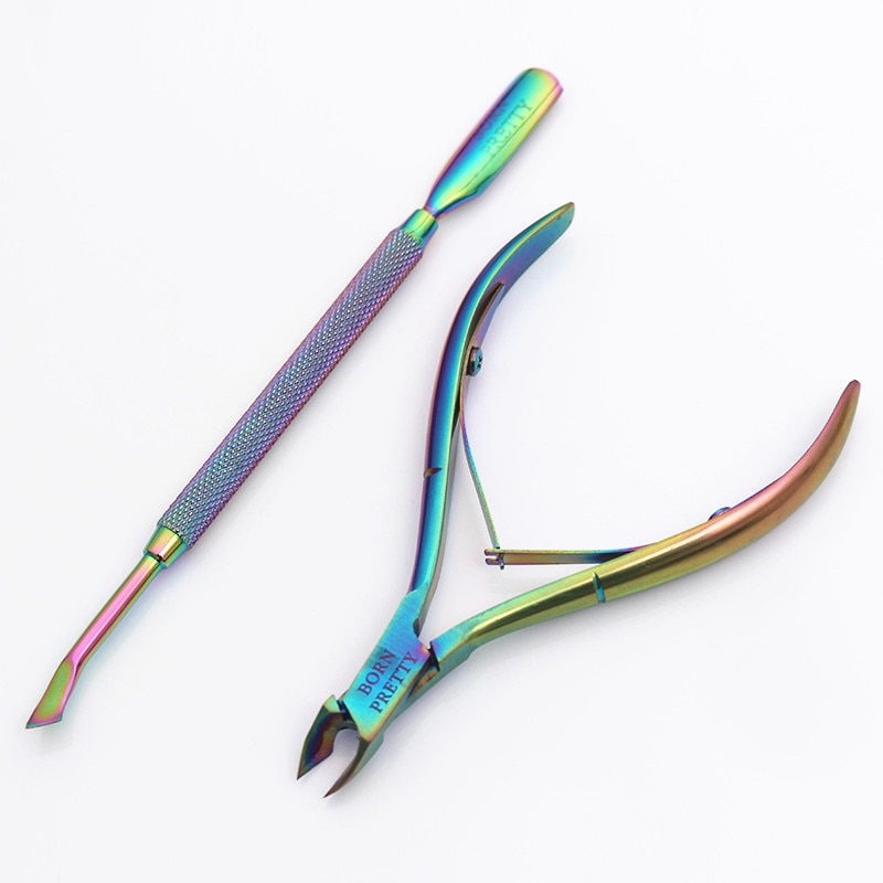 Geboren Pretty Nail Art Cuticle Pusher Regenboog Nail Cutter Tweezer Nipper Clipper Dode Huid Remover Tweezer Nail Art Tool