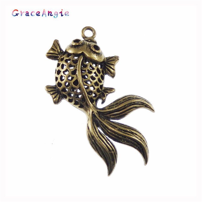 GraceAngie 10PCS Vintage Style Bronze Tone Brass Goldfish Pendant Charm Jewelry Finding 30*24mm 03751
