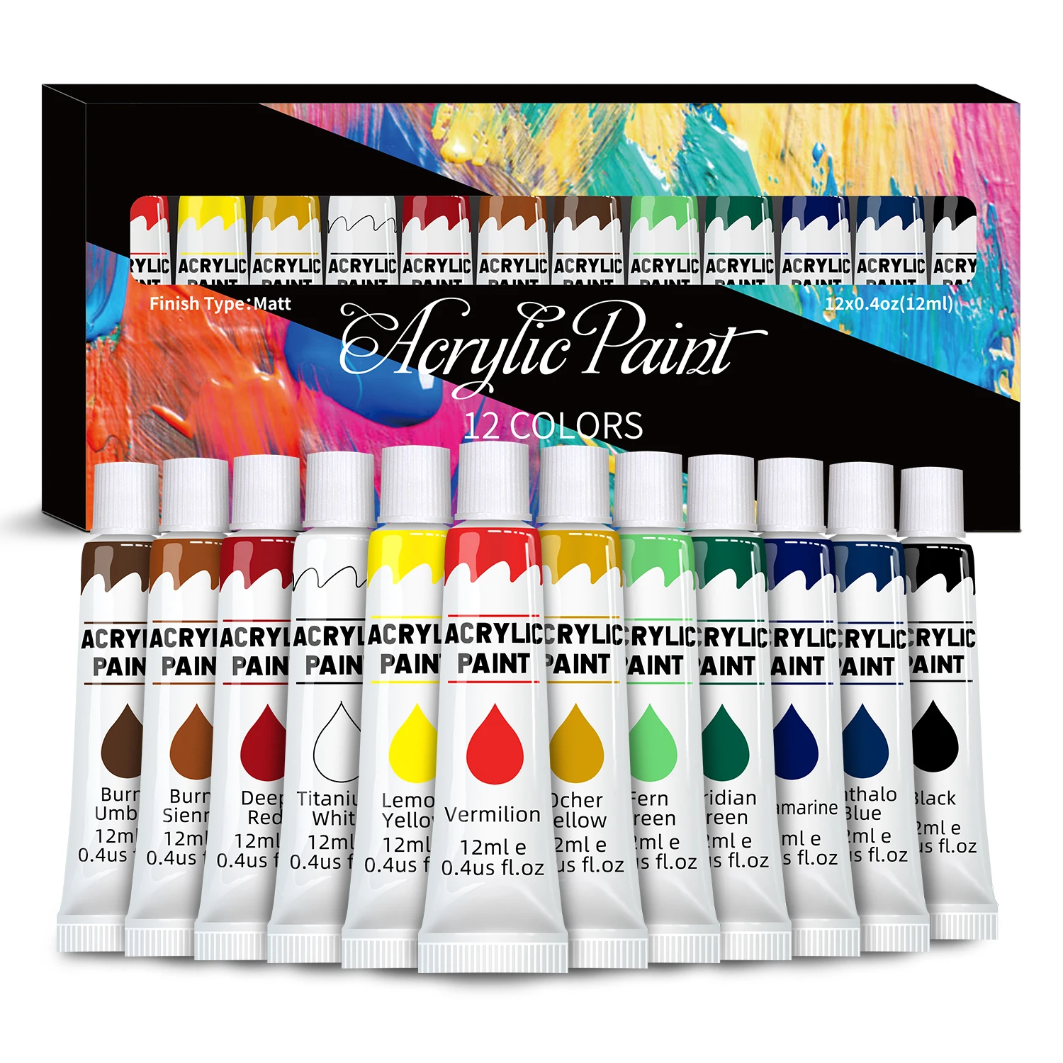 Acrylfarben-Set – 12/24 Farben, 12 ml, Kunst-Malset, Zubehör für Holz, Leinwand, Stoff, Stein, Glas – ungiftige Acrylfarbe: Beige