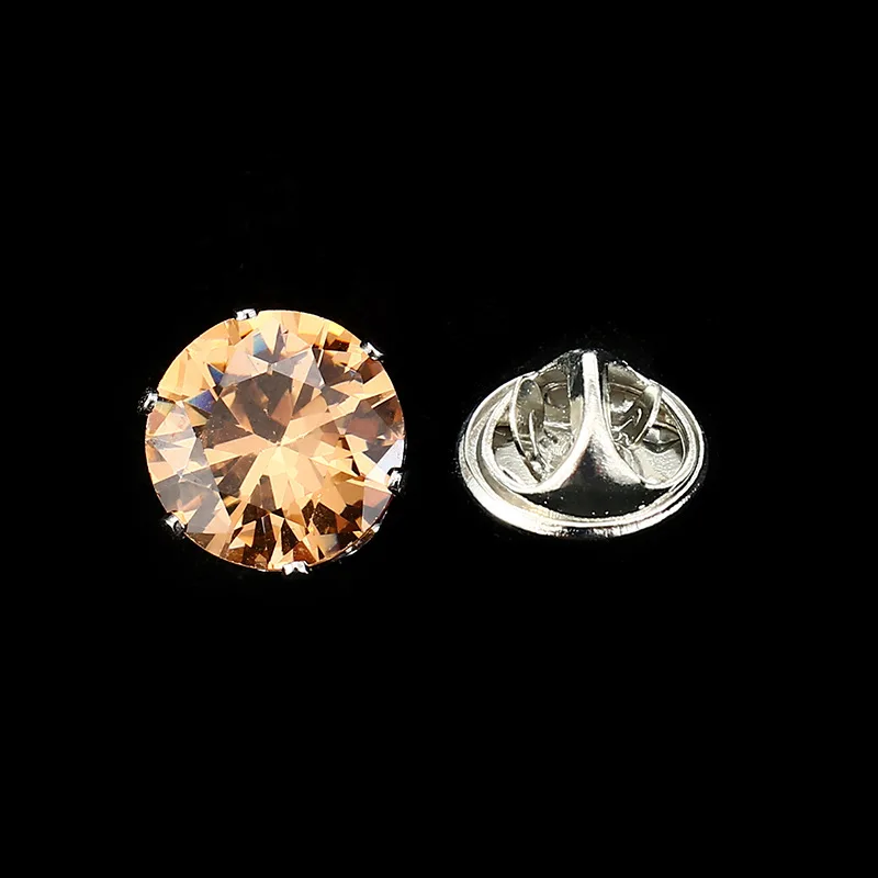 Ronde Zirkoon Broche Vierkante Kristal Badge Kraag Pinnen Kleding Accessoires Mode Broches Voor Vrouwen Mannen Sieraden: Silver Plated