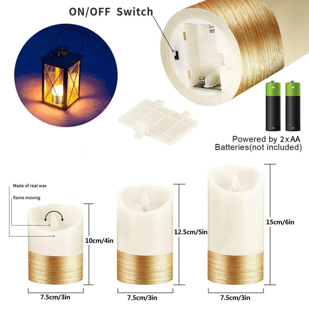 Electronic Golden LED Simulation Swing Candle Flameless Real Wax Flickering Moving Simulation Candle Light Pillar Candle