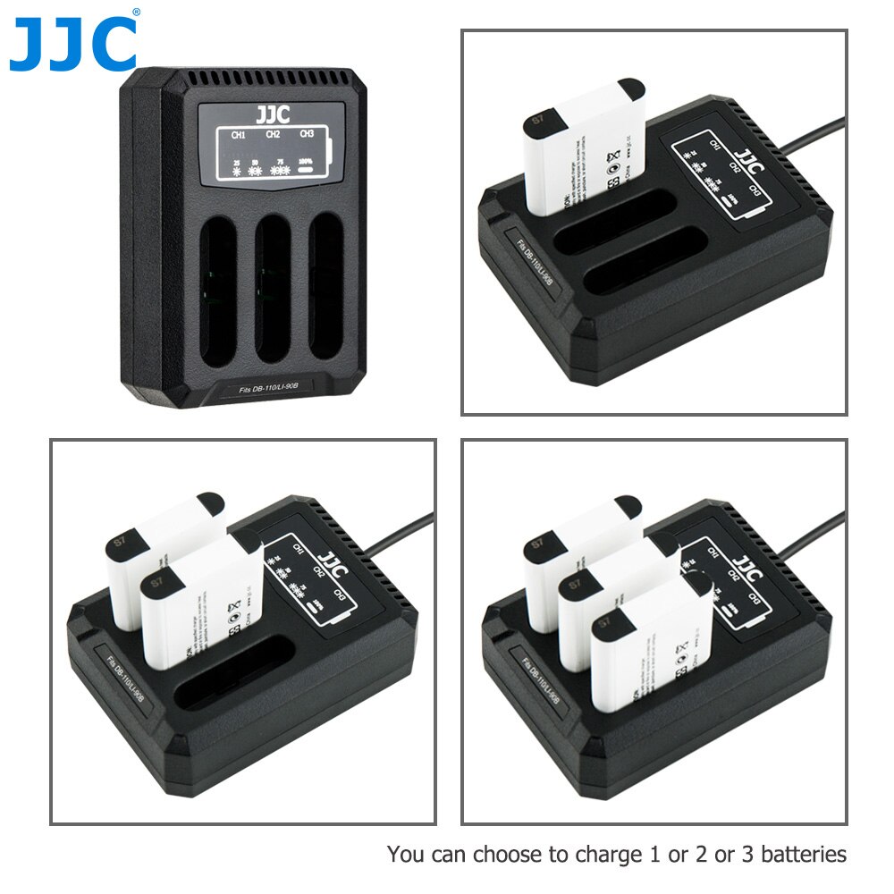 Jjc usb multi batteriladdare för ricoh db -110/ olympus li -90b/ jjc b -db110 ladda 3 batterier med led indikatorer förlängningskabel