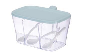 Plast stabelbar krydderboks krydderhylle 3 gird krydderglass med lokk og skje beholdereske til salt sukker pepper  sp50899: Blå