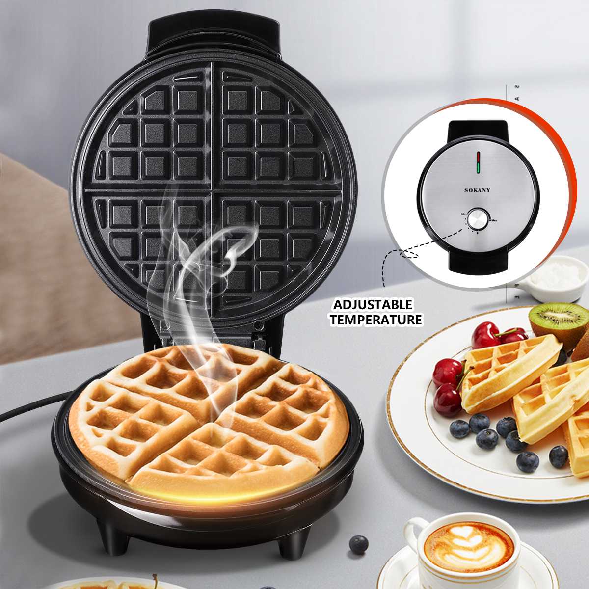 1000W Electric Waffles Maker 7 Gear Adjustable Bubble Egg Cake Oven Breakfast Waffle Machine Double-Sided Heating Waffle Pot