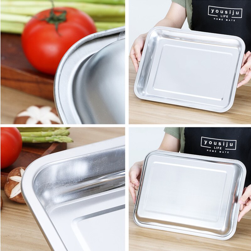 Stainless Steel Storage Metal Tray Rectangle Food Shallow Plates Serving Fruit Steaming Dish Tools Household Kitchen Accessories