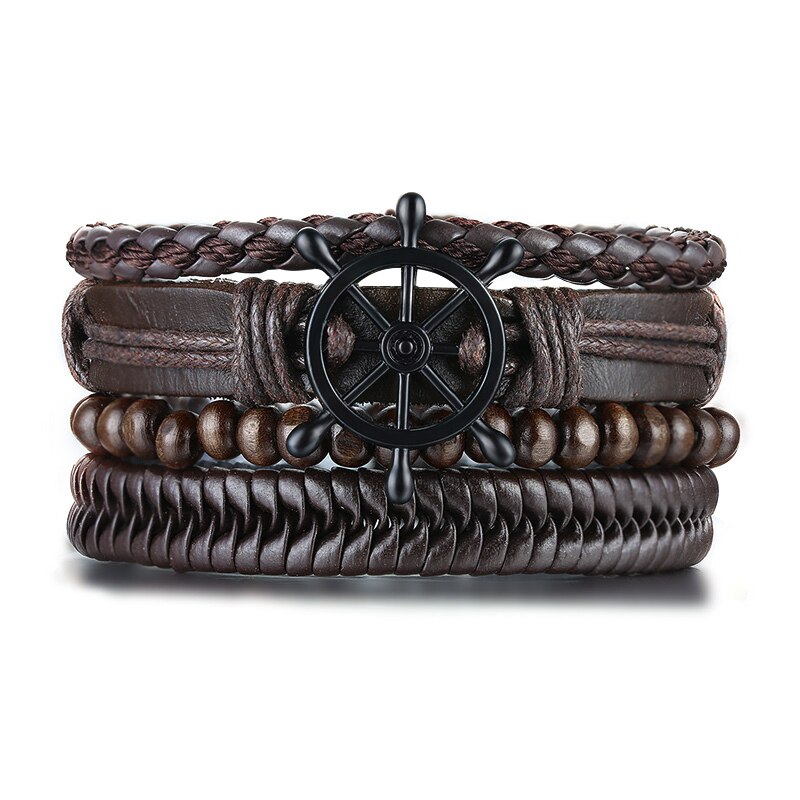 4 Stks/set Mannen Multilayer Gevlochten Armband Bohemian Stijl Wrap Bangle: brown