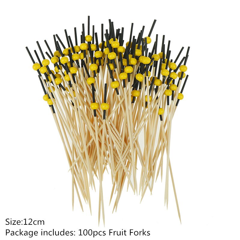 100pcs 9/12cm Bamboo Food Picks Buffet Cupcake Fruit Fork Party Cake Dessert Salad Vegetable Sticks Cocktail Toothpick Skewer: 7