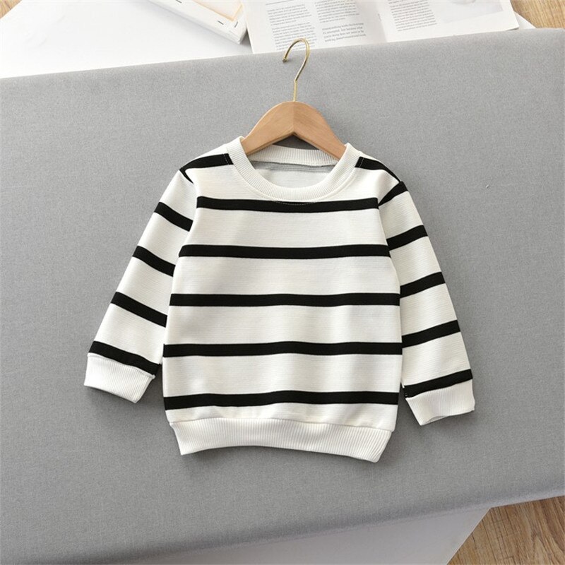 Vêtements de printemps pour enfants | Chemises pour garçons, rayures à manches longues, noir, gris, blanc: WHITE / 4T