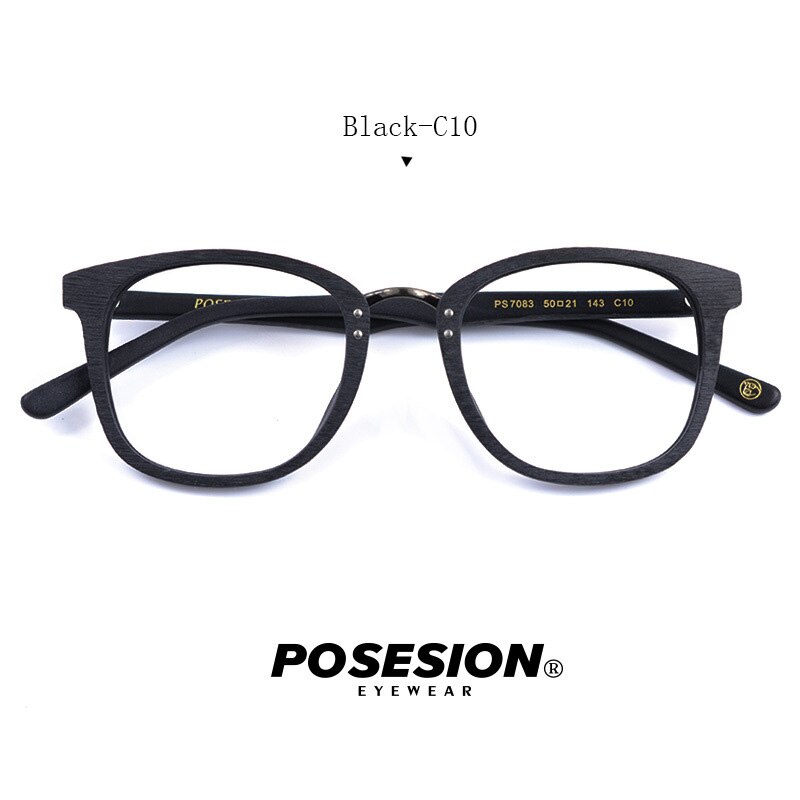 Posesion Vintage Wooden Eyeglasses Frames Wood Retro Men Women Optical Prescription Recipe Glasses Frame with Clear Lens Eyewear: Black