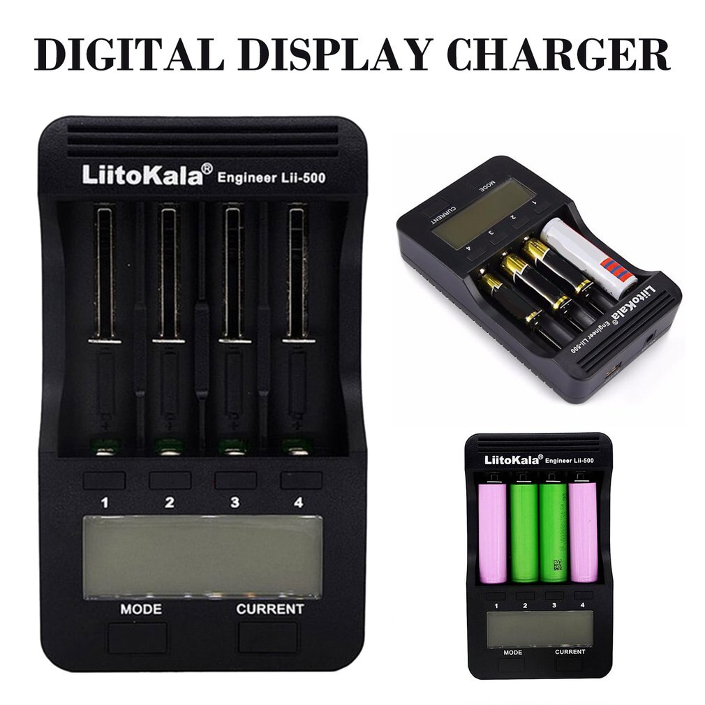 Lii-500 18650 Lcd Display Charger 26650 21700 14500 10440 4 Slots Nimh Li-Ion Smart Universal Battery Charger