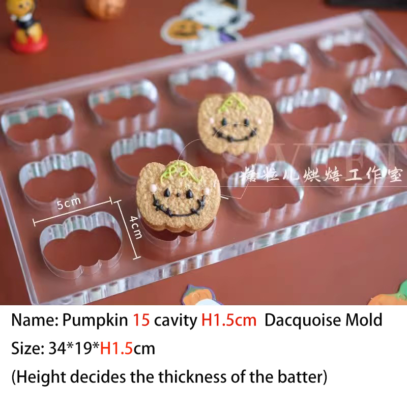 1/1,5 cm Dicke Halloween Thema Jacquoise Schimmel Geist Kätzchen Kürbis aufbringen Französisch Macaron Sandwich Kuchen Nachtisch zurück geschirr Werkzeug: Orange