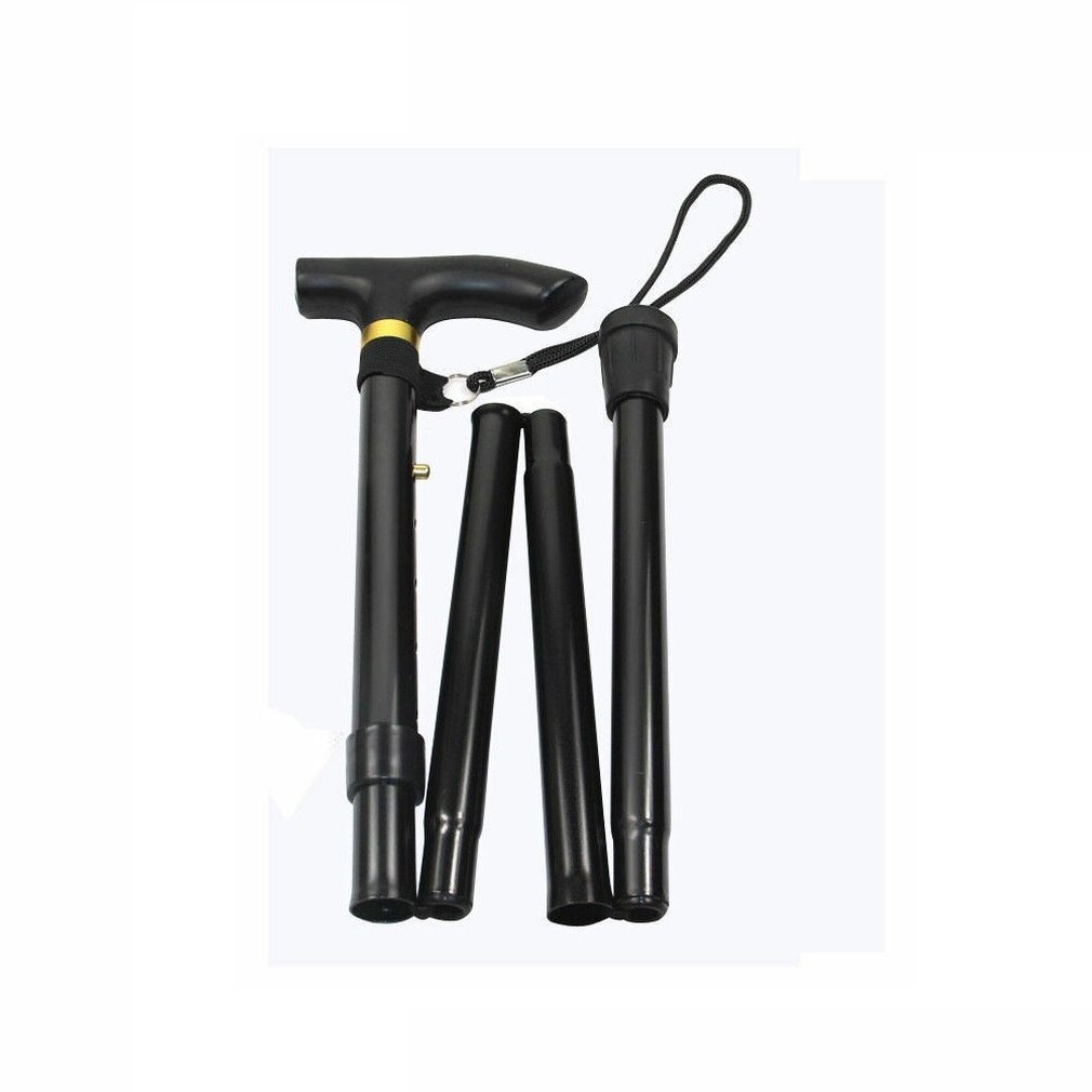 Canne d'escalade à quatre sections télescopique pliant canne Trekking canne anti-dérapant canne âgée canne de marche: black