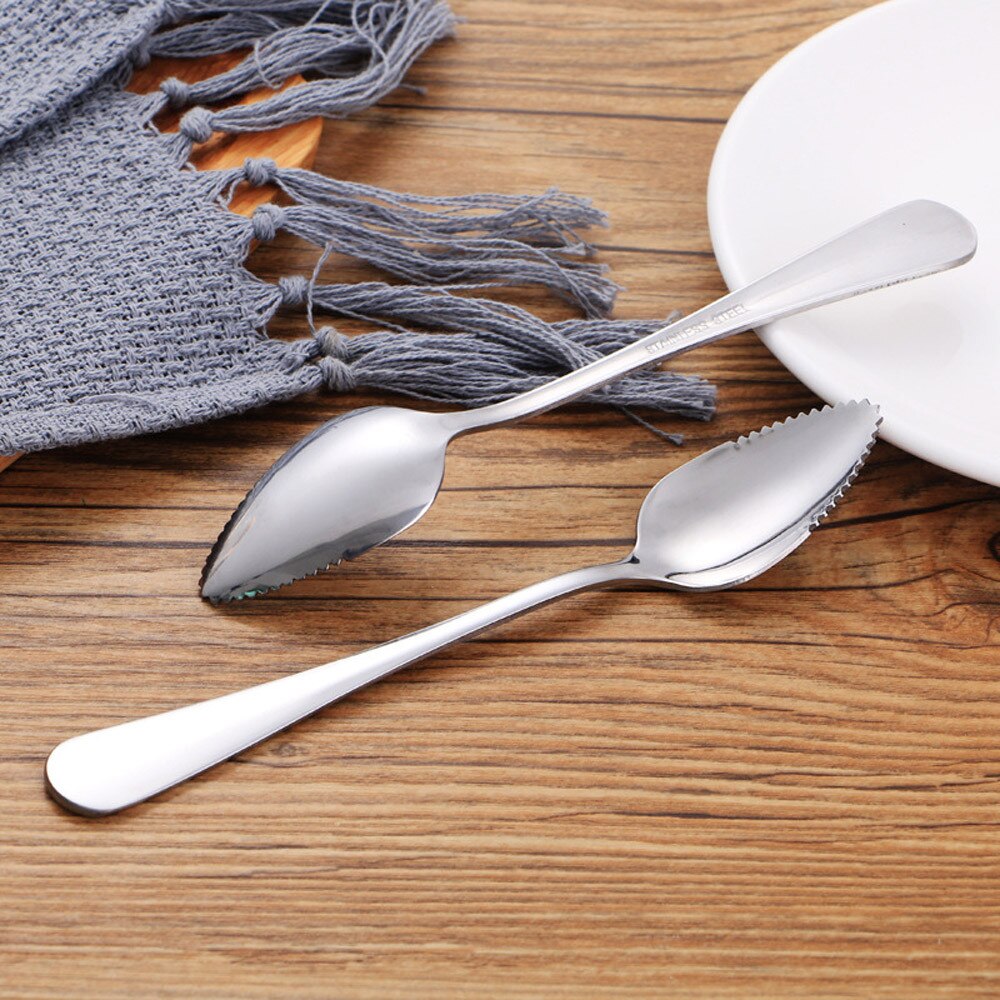 2PC Thick Stainless Steel Grapefruit Spoon Dessert Spoon Serrated Edge