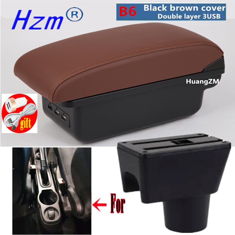 For Renault Dacia Duster I armrest box For Renault Duster Center Storage box car accessories Interior With USB LED: B6 brown 3USB