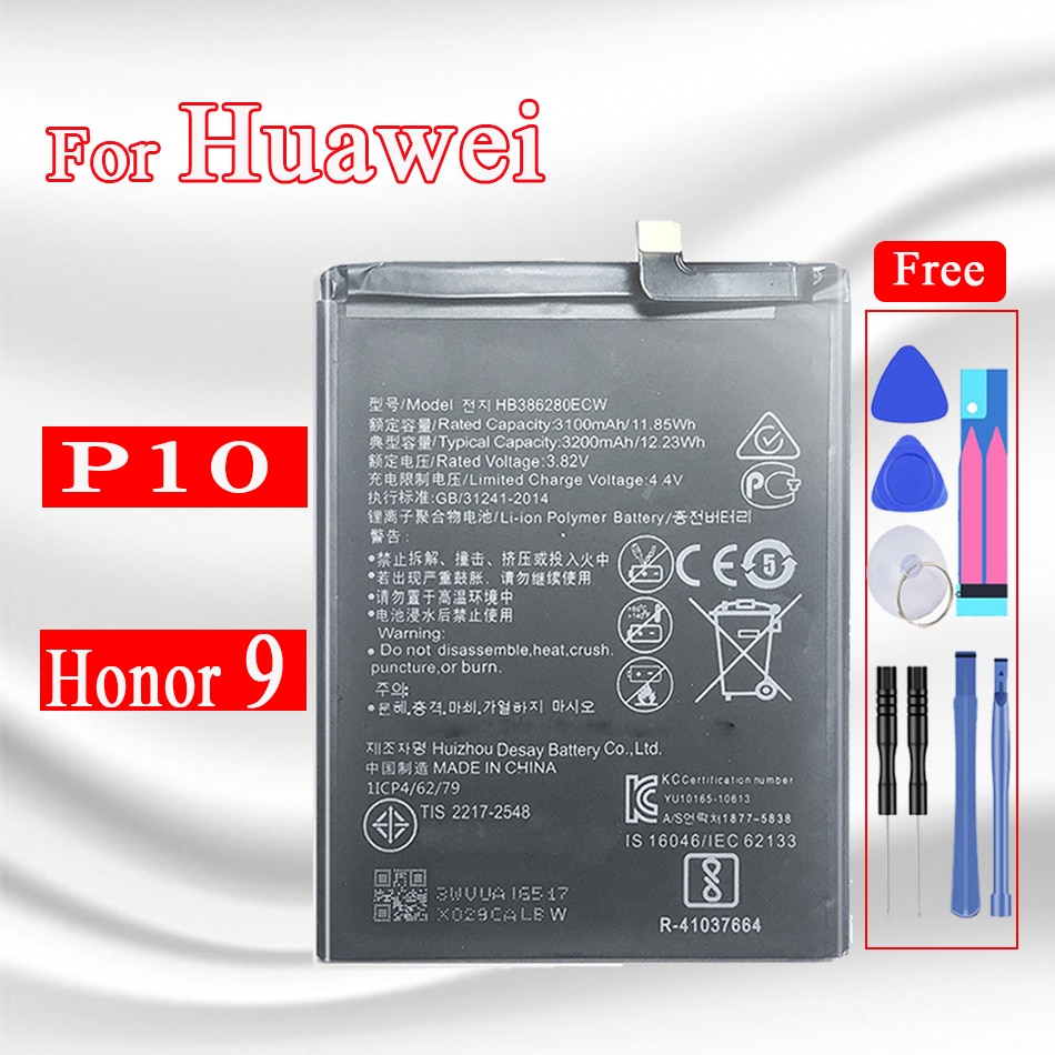 Batería de teléfono de 3200 MAh HB386280ECW para Huawei P10 Honor 9, repuesto de , recargable,