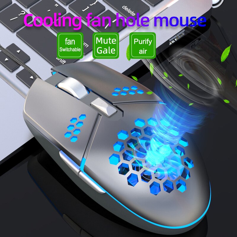 Profession Wired Gaming Cooling Mouse USB RGB LED Light 6 Button Optical Computer Mute Mice Gamer with Cooling Fan For PC Laptop