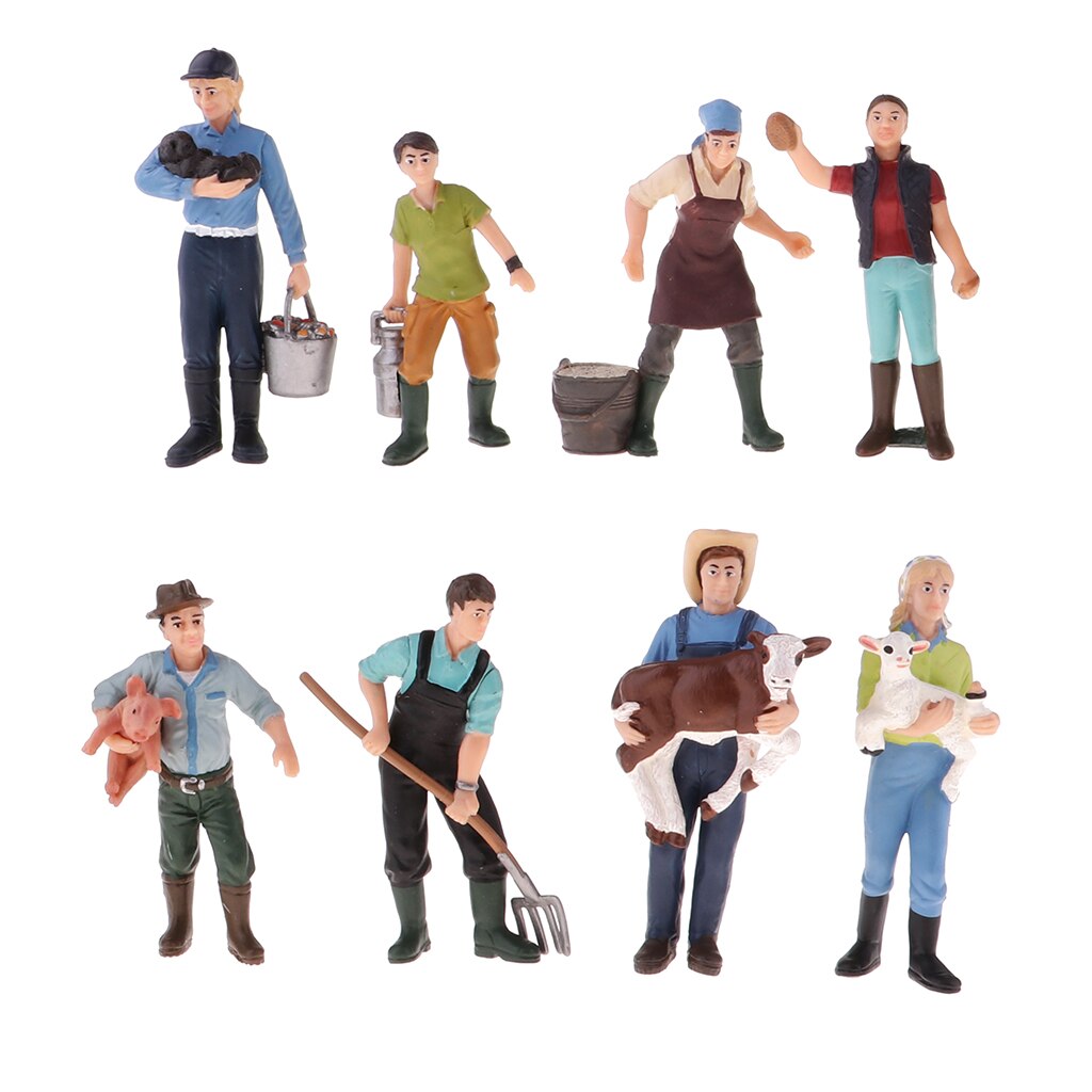 Pack/8Pcs Painted Model Figures People Male &Female Farmers 7-10cm Height