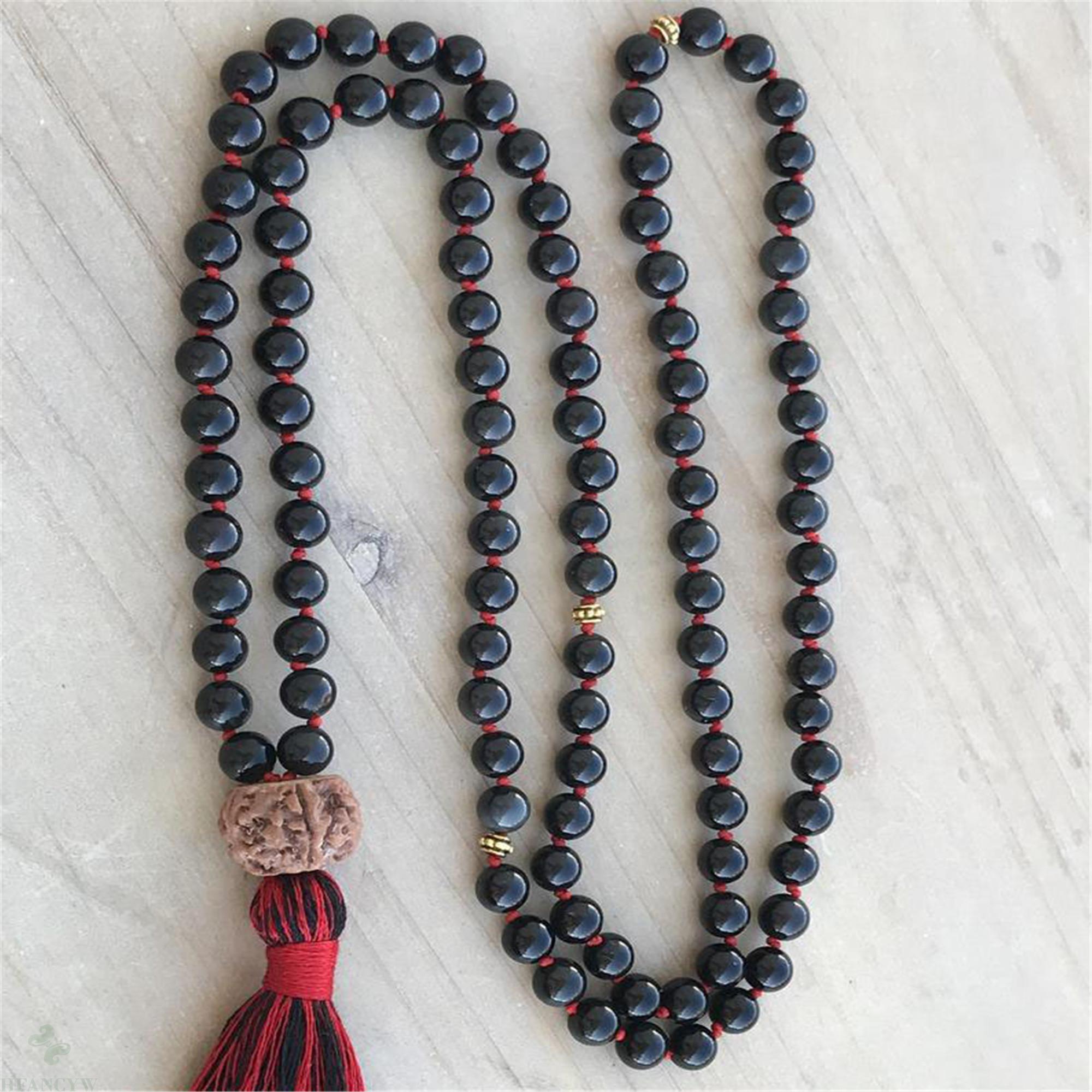 8mm obsidian natural 108 grânulos borla atada colar sorte clássico extravagante pulso chique bless