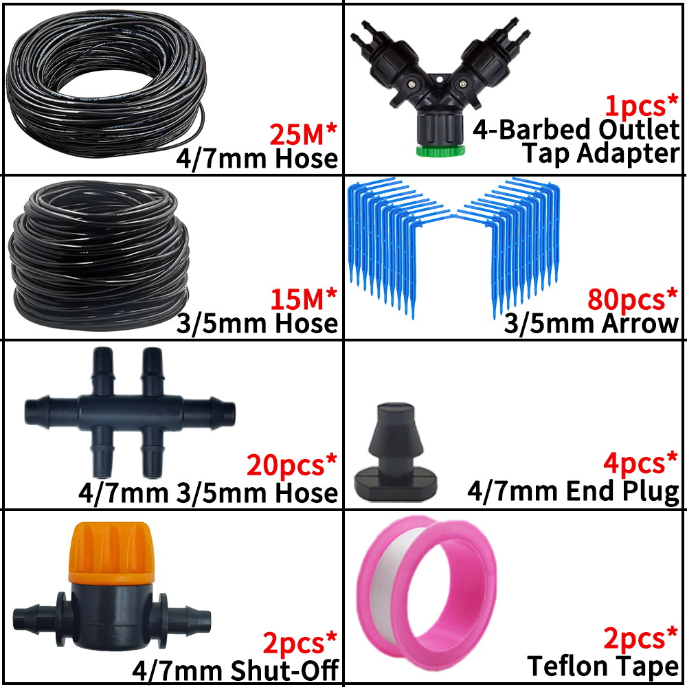 Oasis Garden 4/7mm to 3/5mm Hose Automatic Watering Drip Irrigation System Kit Elbow Emitter Potted Plant Home Bonsai Greenhouse: Clear