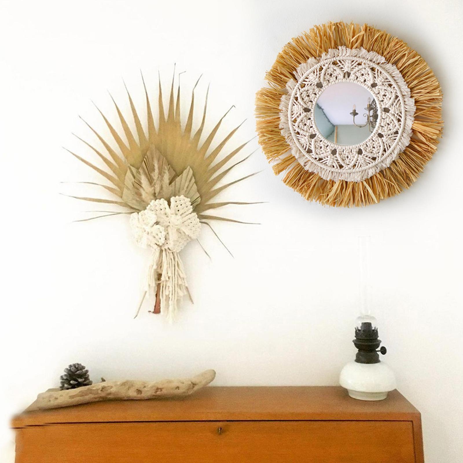 Boho Raffia Wall Hanging Mirror Macrame Nordic Mirrors Apartment Decoration: A