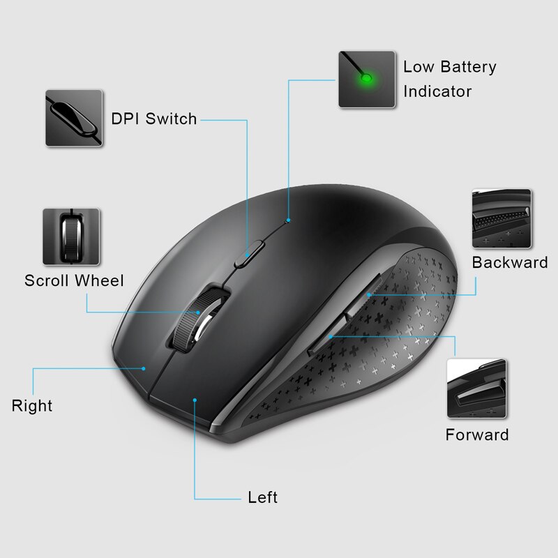 TeckNet bezprzewodowa mysz optyczna 6 przyciski 4800DPI z 2.4GHz USB komputer bezprzewodowy mysz ergonomiczna mysz komputerowa mysz komputerowa Mause do laptopa PC