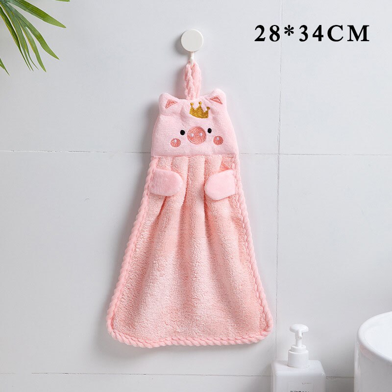 1Pcs Hand Towel Korean Style Handkerchief Wall Mounted Cartoon Pig Kitchen Supplies Soft for Household Embroidery: Pink