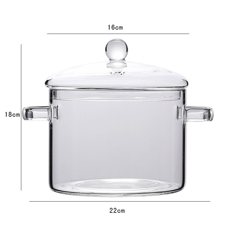 Gjennomsiktig glass kasserolle suppe gryte instant nudler glass bolle med håndtak lokk varmebestandig grøt gryte kjøkken matlaging verktøy: 1.9l ringhåndtak