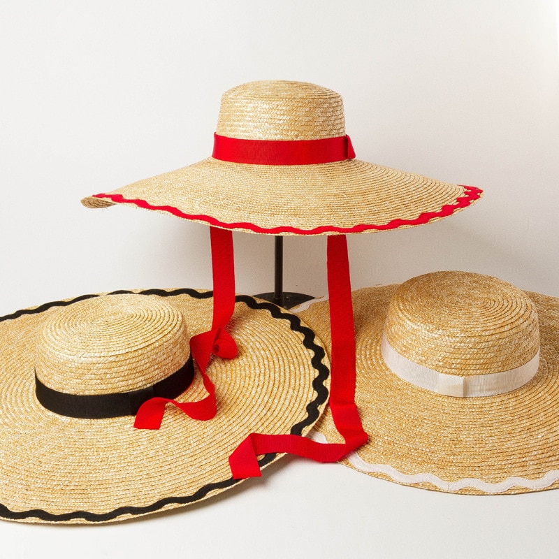 hats women Wave patch cloth brim flat top big straw hat outdoor sunshade beach straw hat