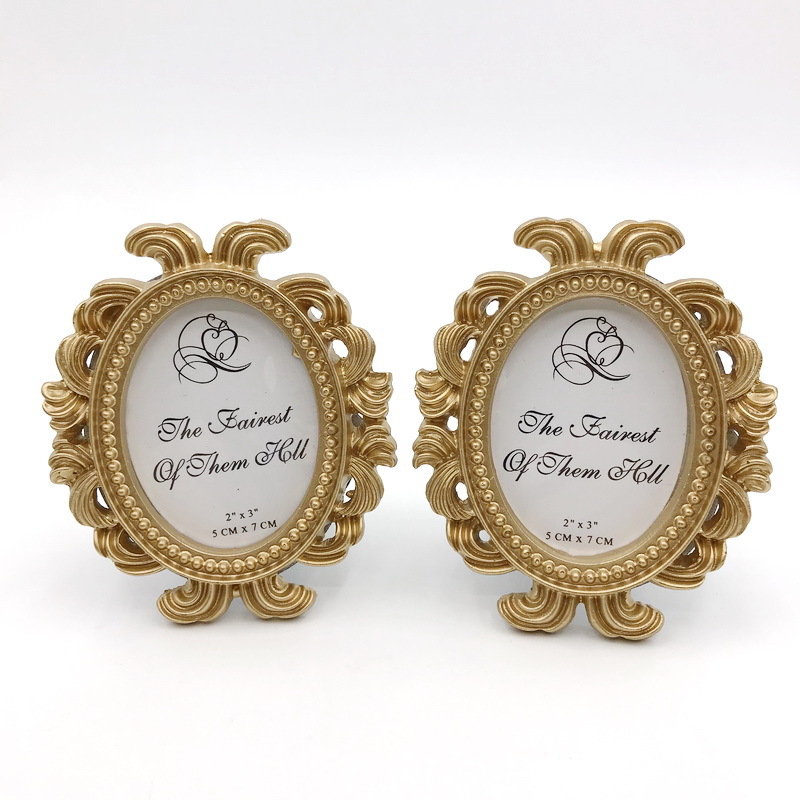 Marco de fotos Floral Retro, marco de fotos elíptico de escritorio, adorno pequeño, soporte de fotos barroco, utilería para fotos, de decoración del hogar de boda