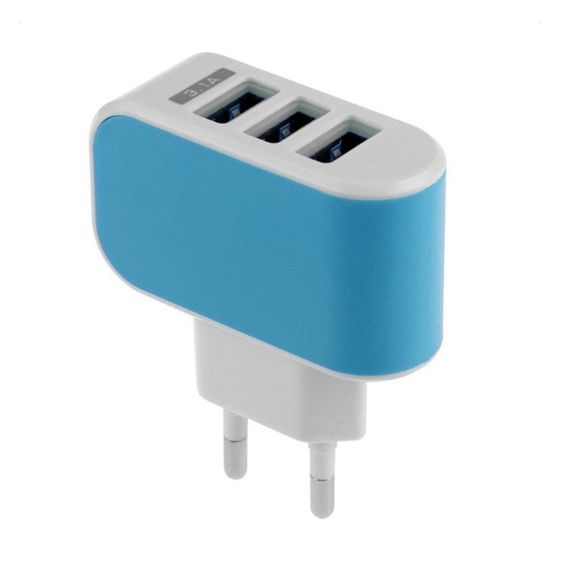 EU Plug Portable Candy Color 3 USB Ports Charger 5V/1A Travel Adapter PP Flame Retardant Shell for mobile phone ipad