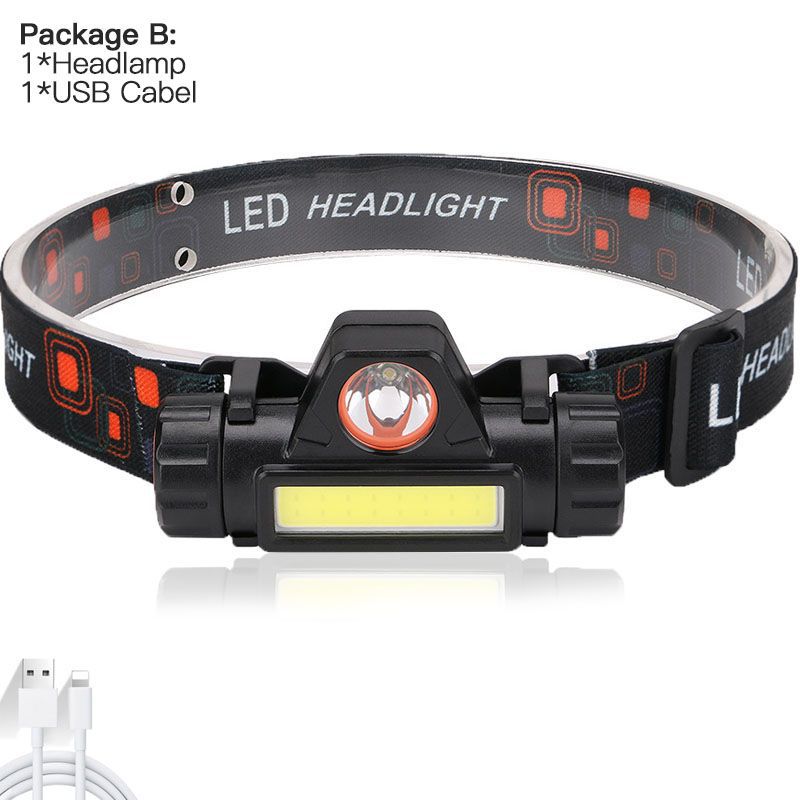 USB Rechargeable LED Headlight Powerful COB Headlamp Head flashlight Torch Waterproof Head Light with 1200mAh Built-in Battery: B