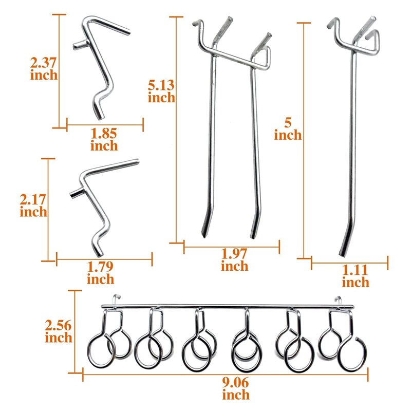 60-Pack Pegboard Hooks Set - 30x 5cm & 30x 10cm Lengths For Workshop, Garage & Store Organization