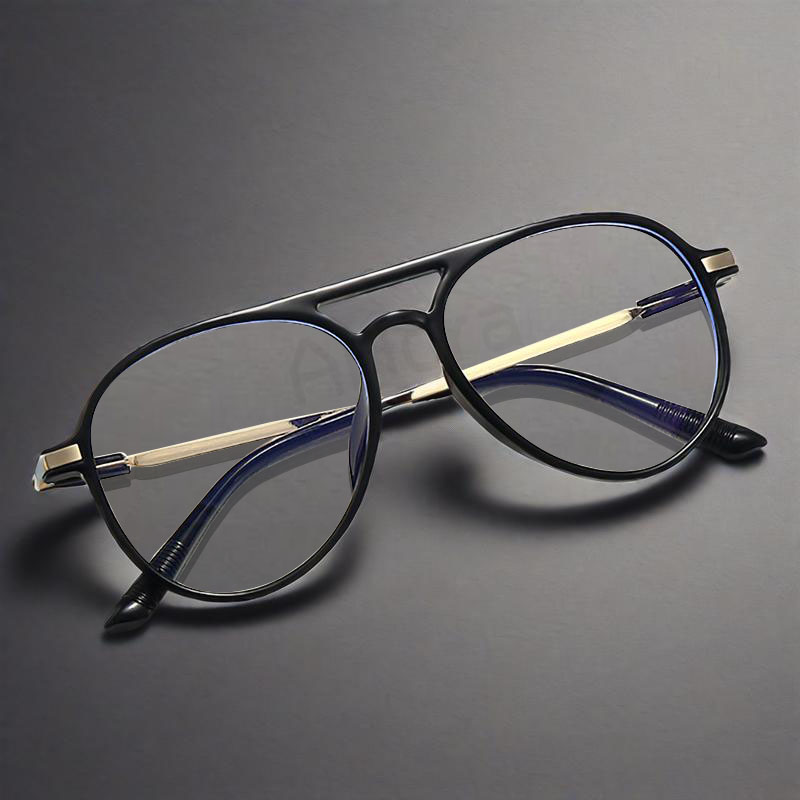 Vintage leesbril met dubbele lichtbundel, unisex, geschikt voor verziendheid en presbyopie (ouderdomsverziendheid), montuur met anti-blauwlichtfilter, 0 +100 ~ +400