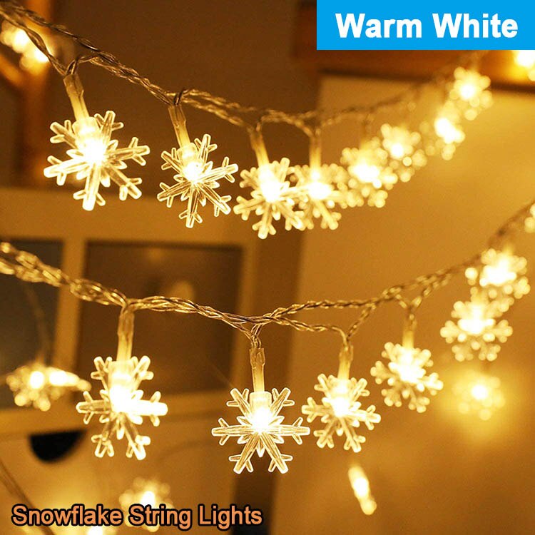 Fairy Christmas Lights Festoon Led Garland Curtain String Lights Tree Indoor Outdoor Decoration Battery Operated Street Decor: Warm white Snowflake / 10M 80LEDs