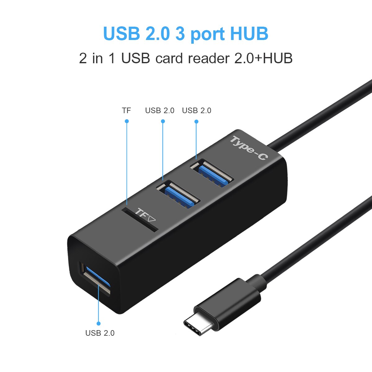Usb type c hub  to 3 porter usb splitter med tf kortleser for macbook pro imac pc laptop bærbare tilbehør usb-c hub