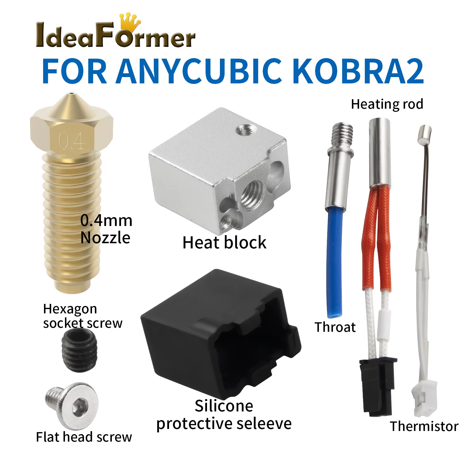 For Anycubic Kobra 2 Plus/2 Max/2 Neo/2 Pro 3D Printer Brass Hard Steel Volcano Nozzle 0.4 0.6 0.8 1.0mm For Kobra 2 hotend kit.